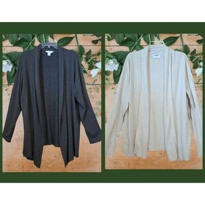 2 waterfall, soft drape, open front cardigan sweaters, Liz Claiborne, Sz. XXL